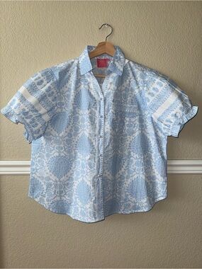 Just Darviny 100% Cotton Dar Shirt Tobacco Leaf Sky Blue White Large